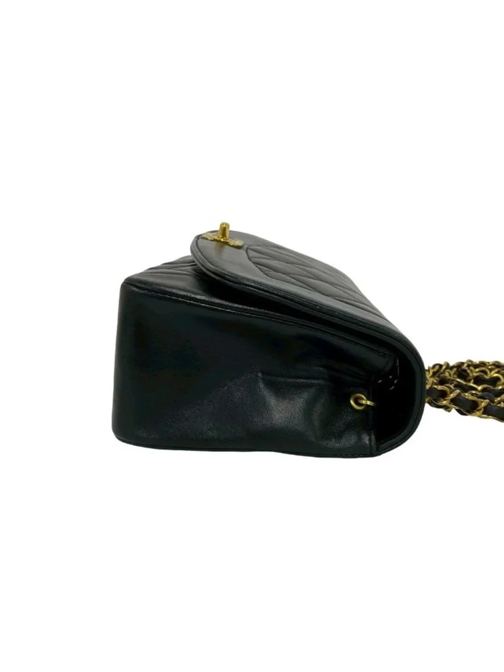 Chanel With Card Diana Quilted CC Logo Lambskin Shoulder Bag Black